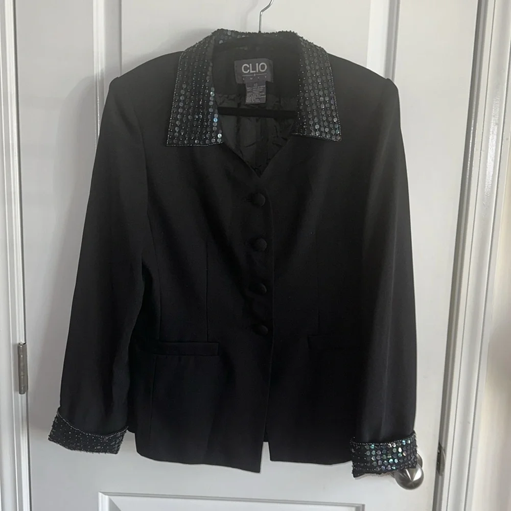 Clio Black Sequin Collar & Cuffs Jacket